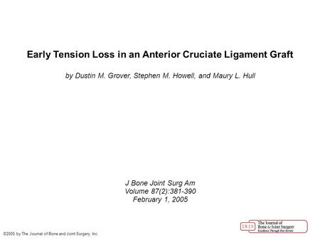 Early Tension Loss in an Anterior Cruciate Ligament Graft by Dustin M. Grover, Stephen M. Howell, and Maury L. Hull J Bone Joint Surg Am Volume 87(2):381-390.