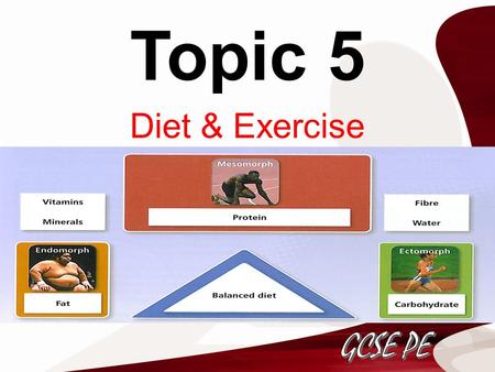 Topic 5 Diet & Exercise. Learning Objectives Ch. 17-18 To learn about the essential nutrients that are part of a healthy balanced diet F-GI can list all.