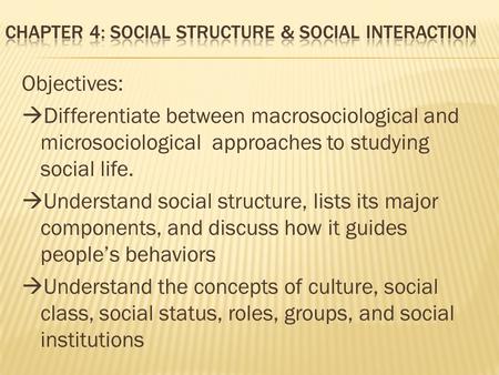 Chapter 4: Social Structure & Social Interaction