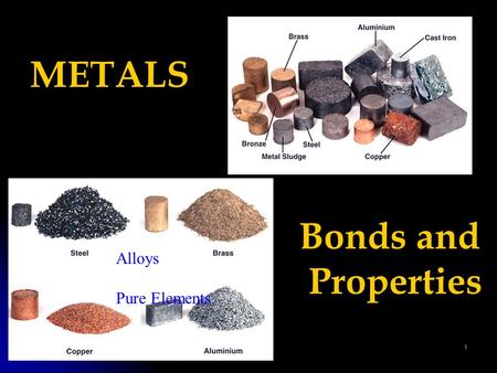METALS Bonds and Properties Alloys Pure Elements.