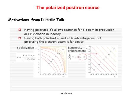 A.Variola Motivations…from D.Hitlin Talk The polarized positron source.