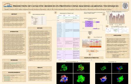 PREDICTION OF CATALYTIC RESIDUES IN PROTEINS USING MACHINE-LEARNING TECHNIQUES Natalia V. Petrova (Ph.D. Student, Georgetown University, Biochemistry Department),
