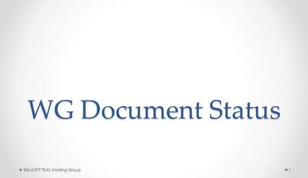 WG Document Status 192nd IETF TEAS Working Group.
