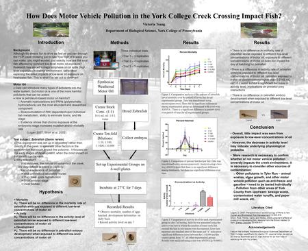 How Does Motor Vehicle Pollution in the York College Creek Crossing Impact Fish? Victoria Tsang Department of Biological Science, York College of Pennsylvania.