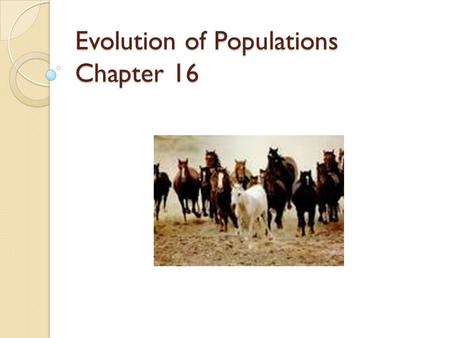 Evolution of Populations Chapter 16 I. Populations & gene pools Concepts ◦ a population is a localized group of interbreeding individuals ◦ gene pool.