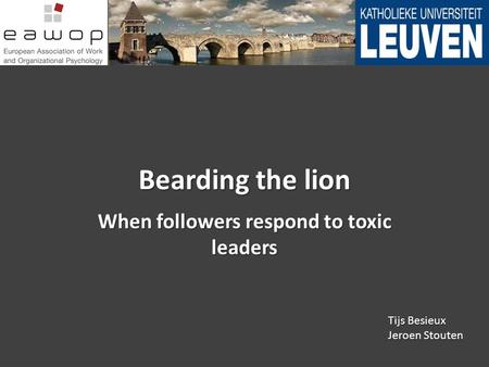 Bearding the lion When followers respond to toxic leaders Tijs Besieux Jeroen Stouten.