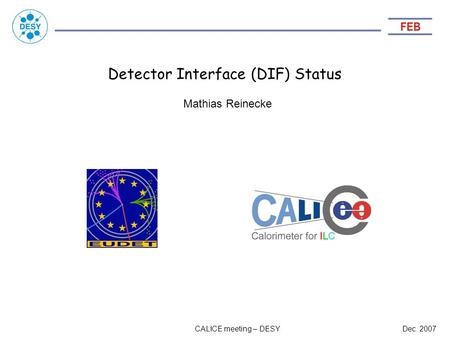 Detector Interface (DIF) Status CALICE meeting – DESYDec. 2007 Mathias Reinecke.