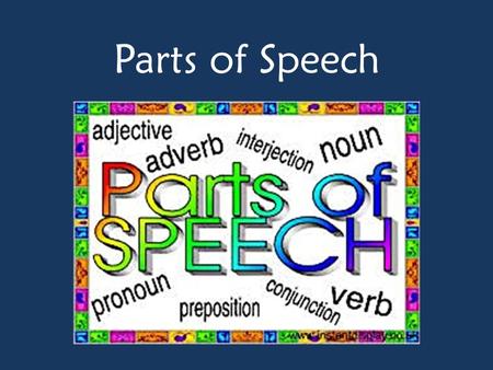 Parts of Speech. There are (8) parts of speech 1)Nouns 2)Verbs 3)Adjectives 4)Adverbs 5)Pronouns 6)Prepositions 7)Conjunctions 8)Interjections.