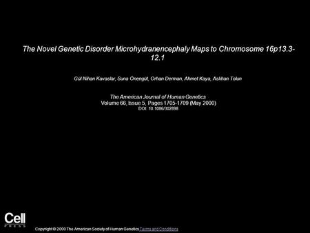 The Novel Genetic Disorder Microhydranencephaly Maps to Chromosome 16p  