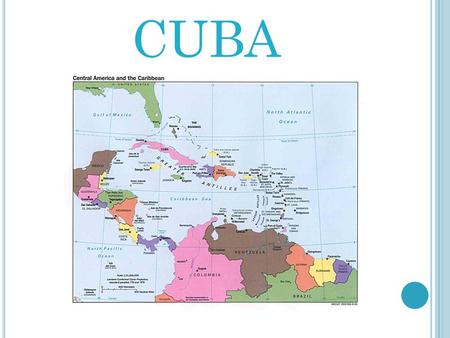 CUBA. Land People History Today L AND C aribbean island about the size of PA. Tropical climate Fertile farmland 3 rd largest producer of sugar in the.