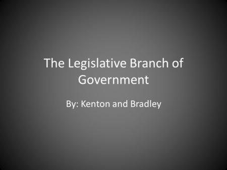 The Legislative Branch of Government By: Kenton and Bradley.