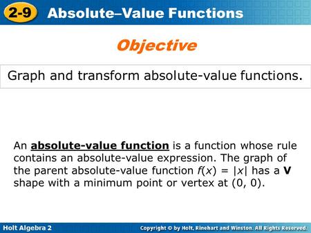 Graph and transform absolute-value functions.