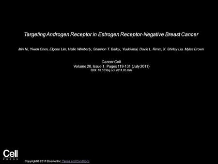 Targeting Androgen Receptor in Estrogen Receptor-Negative Breast Cancer Min Ni, Yiwen Chen, Elgene Lim, Hallie Wimberly, Shannon T. Bailey, Yuuki Imai,