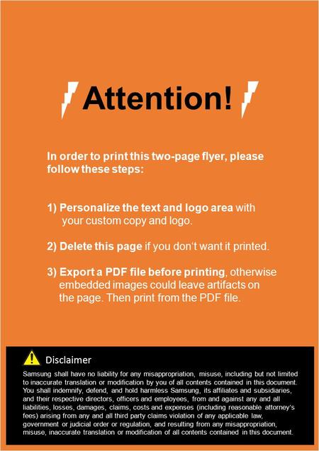 In order to print this two-page flyer, please follow these steps: 1) Personalize the text and logo area with your custom copy and logo. 2) Delete this.