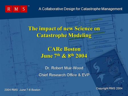 2004 RMS June 7-8 Boston A Collaborative Design for Catastrophe Management The impact of new Science on Catastrophe Modeling CARe Boston June 7 th & 8.
