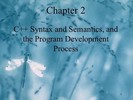 1 Chapter 2 C++ Syntax and Semantics, and the Program Development Process.