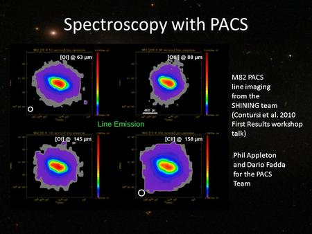 Spectroscopy with PACS M82 PACS line imaging from the SHINING team (Contursi et al. 2010 First Results workshop talk) Phil Appleton and Dario Fadda for.