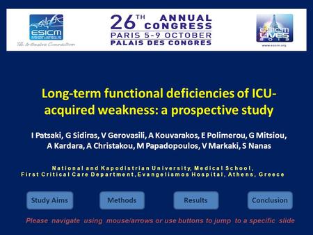 Long-term functional deficiencies of ICU-acquired weakness: a prospective study I Patsaki, G Sidiras, V Gerovasili, A Kouvarakos, E Polimerou, G Mitsiou,