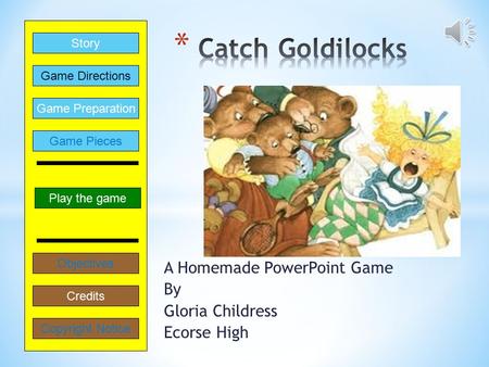 A Homemade PowerPoint Game By Gloria Childress Ecorse High Play the game Game Directions Story Credits Copyright Notice Game Preparation Objectives Game.