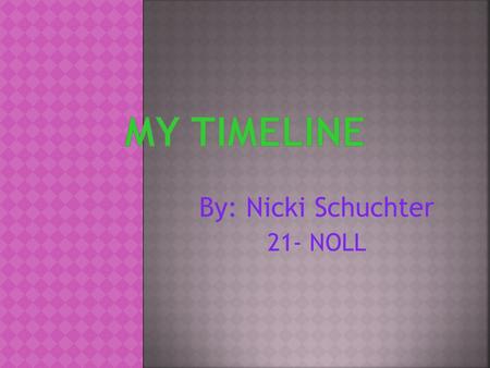 By: Nicki Schuchter 21- NOLL.  I was born at Saint Elizabeth Hospital in Edgewood, Kentucky at 10:36 a.m.  I weighed 6 pounds 10 ounces.  I was 4 weeks.