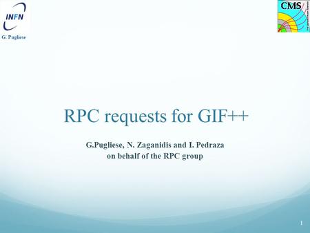 G. Pugliese RPC requests for GIF++ G.Pugliese, N. Zaganidis and I. Pedraza on behalf of the RPC group 1.