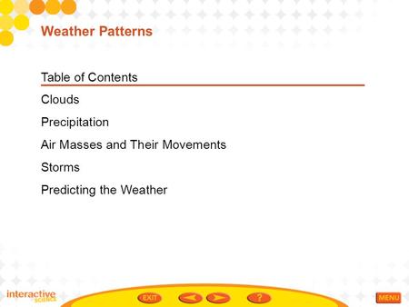 Weather Patterns Table of Contents Clouds Precipitation