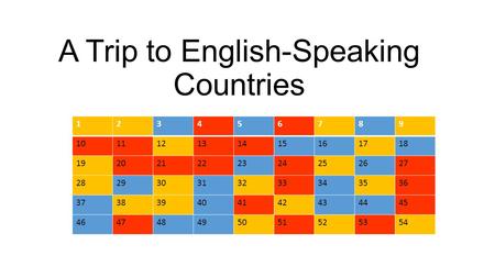 A Trip to English-Speaking Countries 123456789 101112131415161718 192021222324252627 282930313233343536 373839404142434445 464748495051525354.