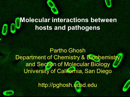 Molecular interactions between hosts and pathogens Partho Ghosh Department of Chemistry & Biochemistry and Section of Molecular Biology University of California,