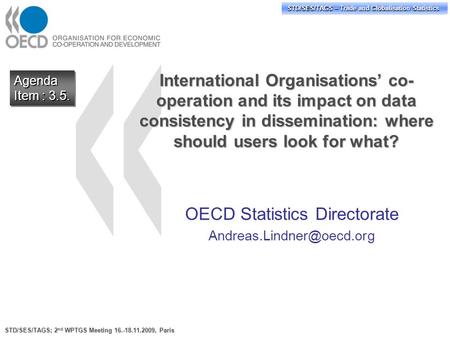 STD/PASS/TAGS – Trade and Globalisation Statistics STD/SES/TAGS – Trade and Globalisation Statistics International Organisations’ co- operation and its.