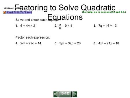 Factoring to Solve Quadratic Equations