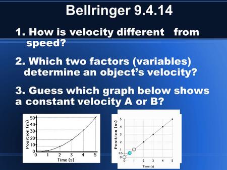 Bellringer How is velocity different from speed?