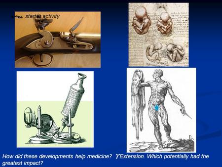  starter activity How did these developments help medicine?  Extension. Which potentially had the greatest impact?