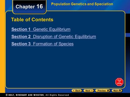 Chapter 16 Table of Contents Section 1 Genetic Equilibrium
