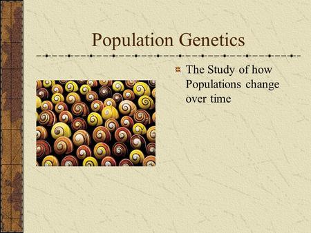 Population Genetics The Study of how Populations change over time.