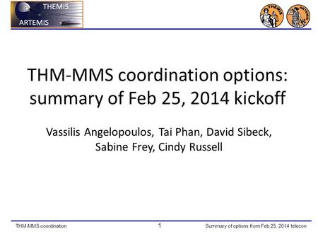 THM-MMS coordination 1 Summary of options from Feb 25, 2014 telecon ARTEMIS THEMIS ARTEMIS THEMIS THM-MMS coordination options: summary of Feb 25, 2014.