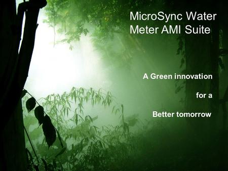 MicroSync Water Meter AMI Suite A Green innovation for a Better tomorrow.