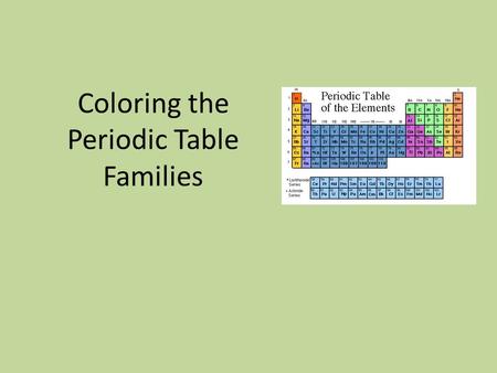 Coloring the Periodic Table Families. Mendeleev's Periodic Table Original Russian Version Mendeleev is credited with creating the first real periodic.