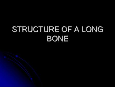 STRUCTURE OF A LONG BONE. GROSS ANATOMY DIAPHYSIS – shaft DIAPHYSIS – shaft Makes up most of bone’s length Makes up most of bone’s length Composed of.