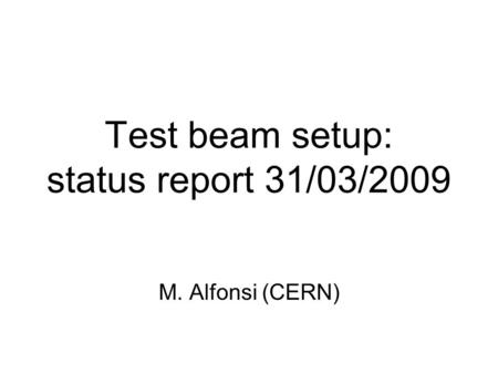Test beam setup: status report 31/03/2009 M. Alfonsi (CERN)