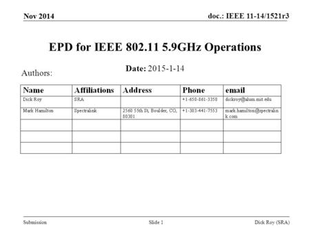 EPD for IEEE GHz Operations