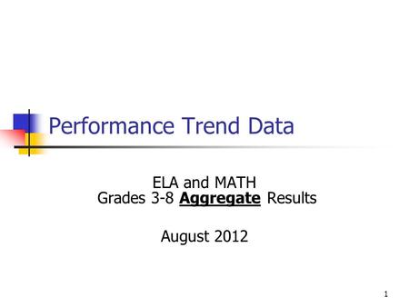 1 Performance Trend Data ELA and MATH Grades 3-8 Aggregate Results August 2012.