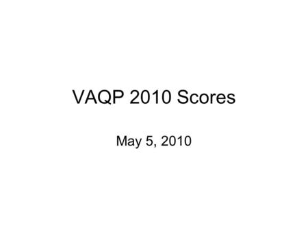 VAQP 2010 Scores May 5, 2010. Overall Top 20 (341) # Call Category ScoreModeBandPwrOpsTransC&ICClub 1W4MYAFIXED1,178,532MIXEDALLHIGH6MULTI94Central Virginia.