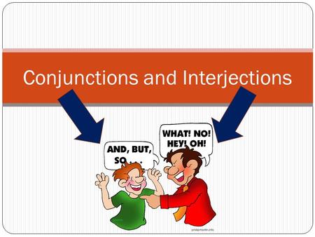 Conjunctions and Interjections. Conjunction A conjunction joins words or word groups. The word “and” joins the words. I like candy and cookies.