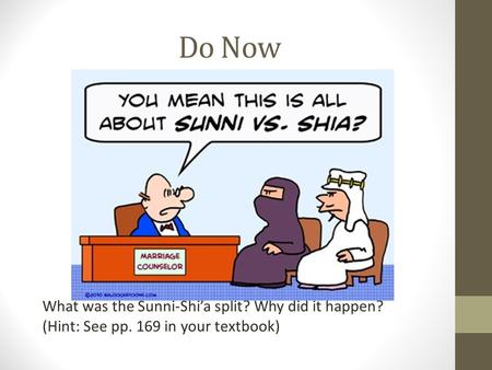 Do Now What was the Sunni-Shi’a split? Why did it happen?