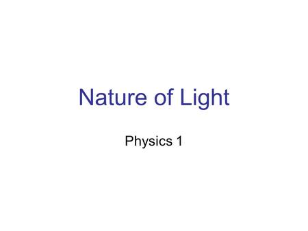 Nature of Light Physics 1.