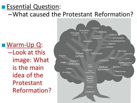 Essential Question: What caused the Protestant Reformation? Warm-Up Q: