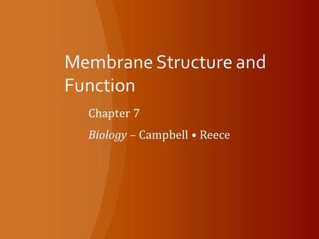 Membrane Structure and Function Chapter 7 Biology – Campbell Reece.