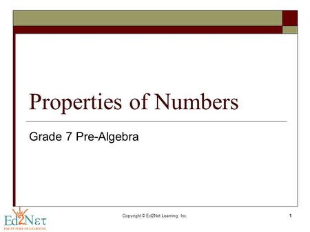 Copyright © Ed2Net Learning, Inc.1 Properties of Numbers Grade 7 Pre-Algebra.