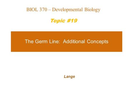 The Germ Line: Additional Concepts