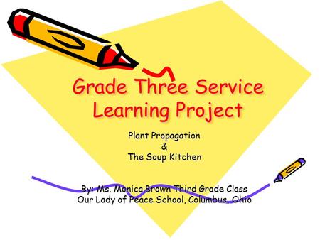 Grade Three Service Learning Project Plant Propagation & The Soup Kitchen By: Ms. Monica Brown Third Grade Class Our Lady of Peace School, Columbus, Ohio.